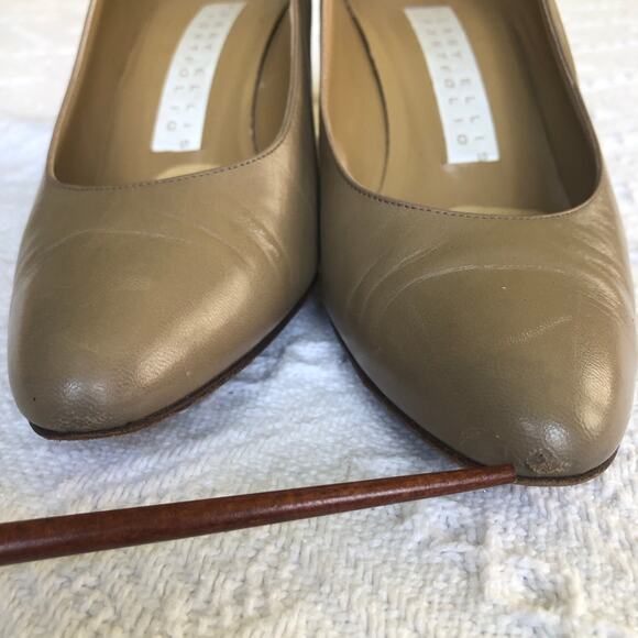 VTG Perry Ellis Portfolio Leather Heels Taupe Green Diamond 80s Italy 8 B Career - Picture 9 of 15